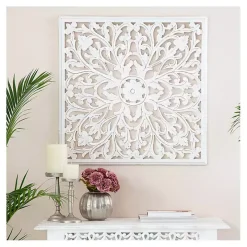 White Sqaure Medallion Wood Plaque