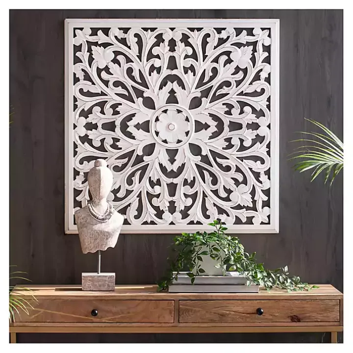 White Sqaure Medallion Wood Plaque