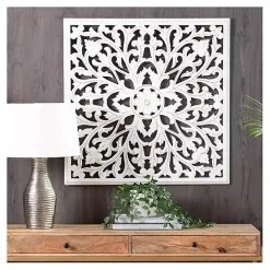 White Sqaure Medallion Wood Plaque