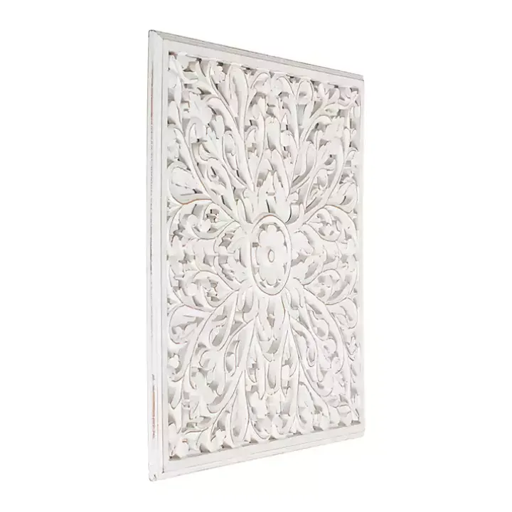 White Sqaure Medallion Wood Plaque