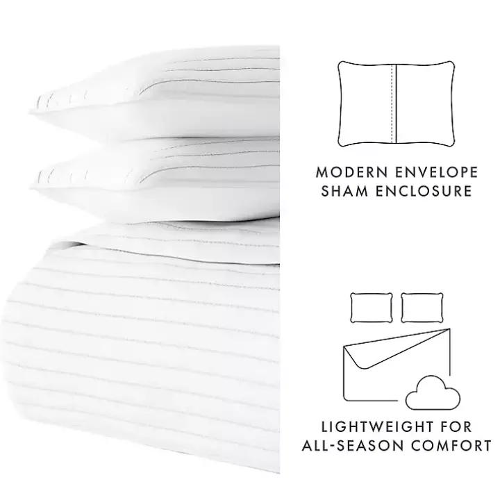 White Stitched Stripes 3-pc. Queen Quilt Set