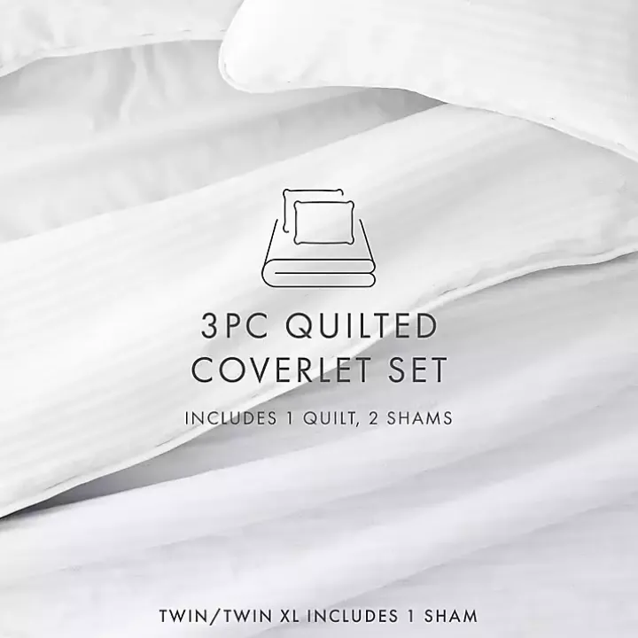 White Stitched Stripes 3-pc. Queen Quilt Set