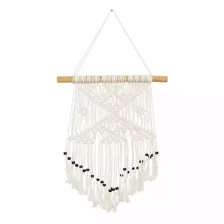 White Tasseled Macrame Wall Hangings, Set of 3
