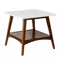 White Top and Pecan Wood Mid-Century Modern Table