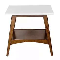White Top and Pecan Wood Mid-Century Modern Table