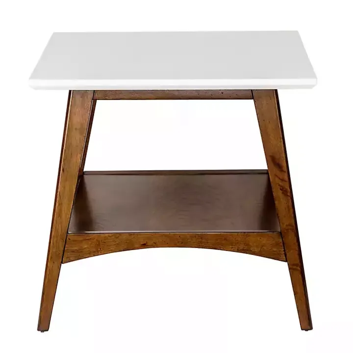 White Top and Pecan Wood Mid-Century Modern Table