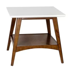 White Top and Pecan Wood Mid-Century Modern Table