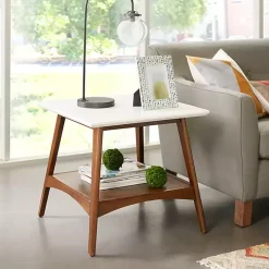 White Top and Pecan Wood Mid-Century Modern Table