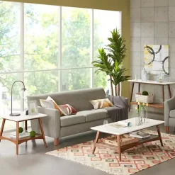 White Top and Pecan Wood Mid-Century Modern Table