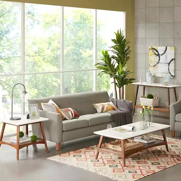 White Top and Pecan Wood Mid-Century Modern Table