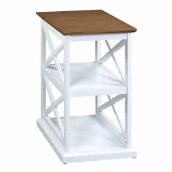 White Two-Tone Wood Double X Sides Accent Table