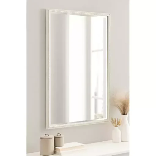 White Vintage Beaded Wall Mirror, 36 in.