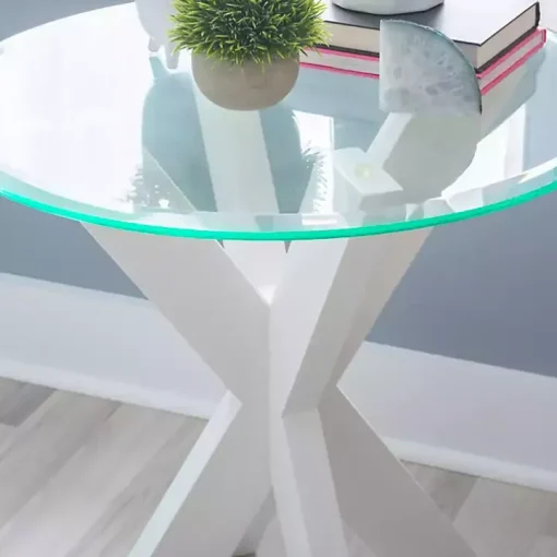 White Wood and Glass Top X-Base Accent Table