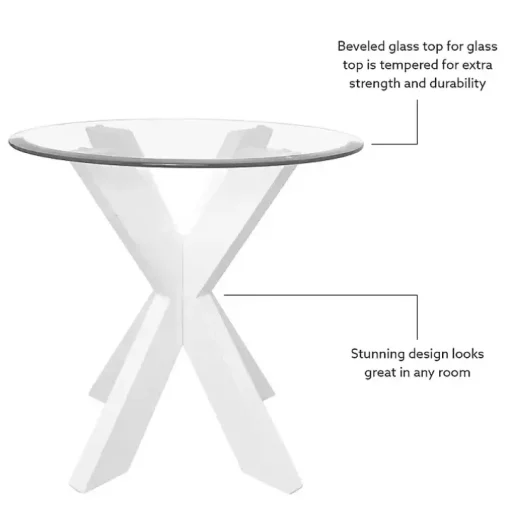 White Wood and Glass Top X-Base Accent Table