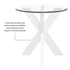 White Wood and Glass Top X-Base Accent Table