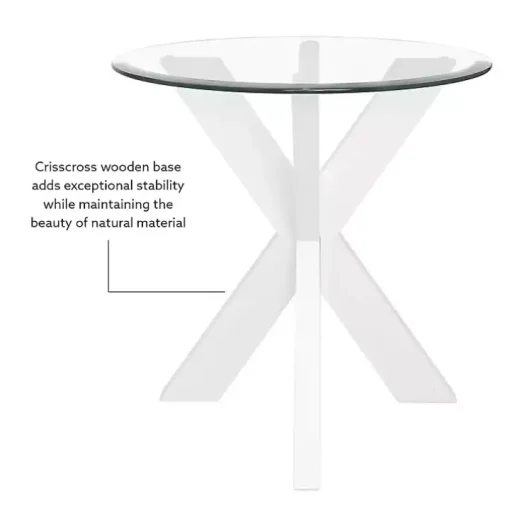 White Wood and Glass Top X-Base Accent Table