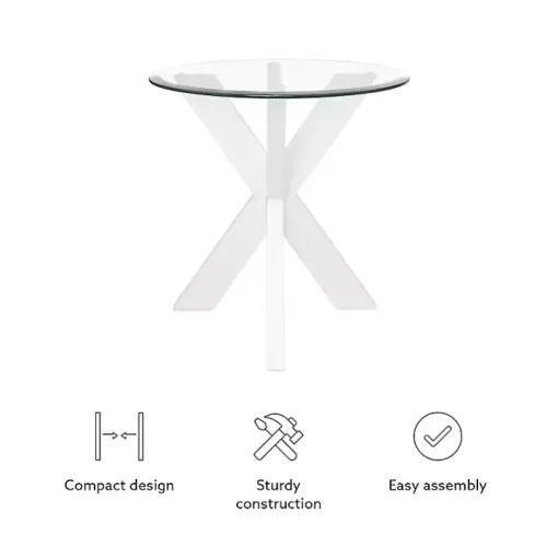 White Wood and Glass Top X-Base Accent Table