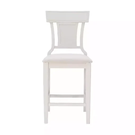 White Wood and Rattan Upholstered Counter Stool