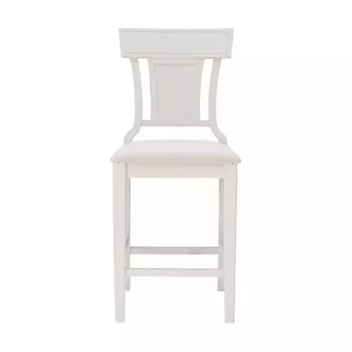 White Wood and Rattan Upholstered Counter Stool