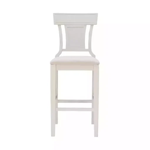 White Wood and Rattan Upholstered Bar Stool