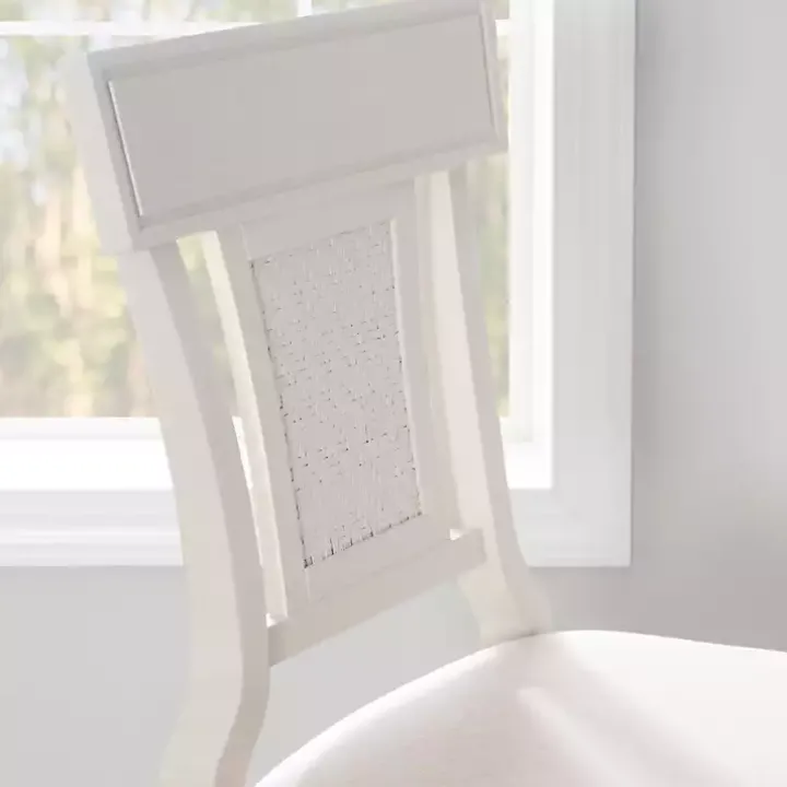 White Wood and Rattan Upholstered Bar Stool