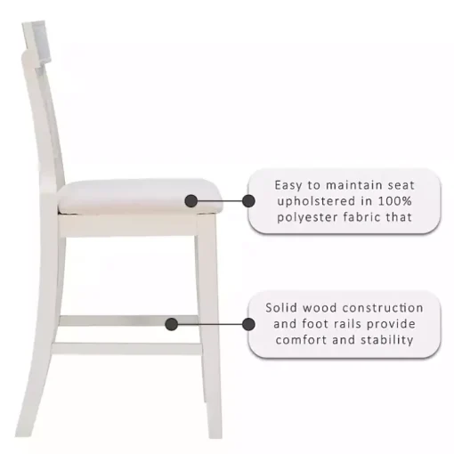 White Wood and Rattan Upholstered Counter Stool