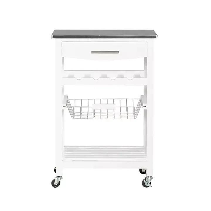 White Wood and Stainless Steel Kitchen Cart