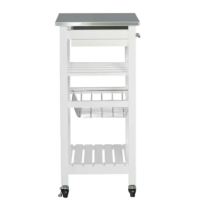 White Wood and Stainless Steel Kitchen Cart