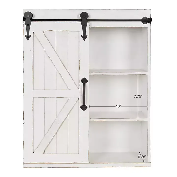 White Wood Barn Door 5-Shelf Wall Cabinet