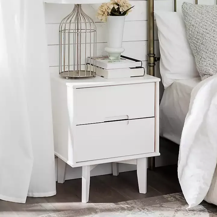 White Wood Cut-Out Handle Nightstand