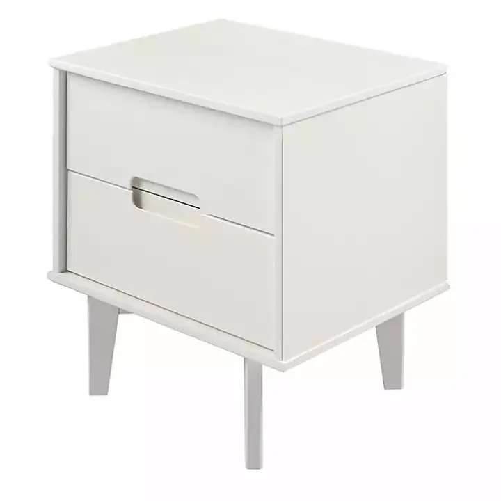 White Wood Cut-Out Handle Nightstand