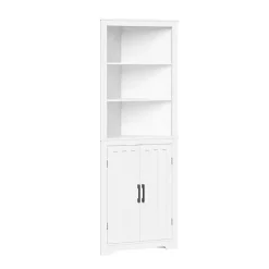 White Wood 2-Door Corner Storage Cabinet