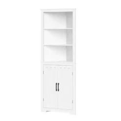 White Wood 2-Door Corner Storage Cabinet