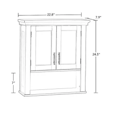 White Wood 2-Door Open Shelf Wall Cabinet
