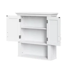 White Wood 2-Door Open Shelf Wall Cabinet