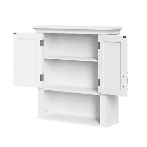 White Wood 2-Door Open Shelf Wall Cabinet