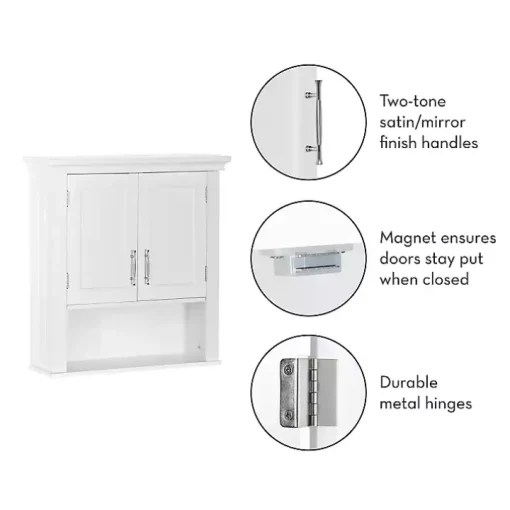 White Wood 2-Door Open Shelf Wall Cabinet