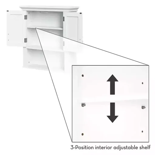 White Wood 2-Door Open Shelf Wall Cabinet