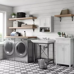 White Wood 2-Door Open Shelf Wall Cabinet