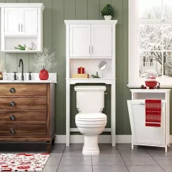 White Wood 2-Door Open Shelf Wall Cabinet
