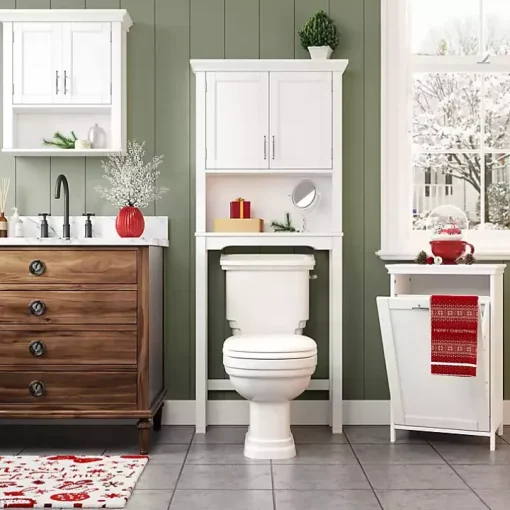 White Wood 2-Door Open Shelf Wall Cabinet