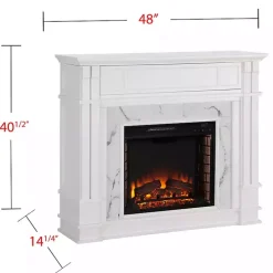 White Wood Faux Marble LED Media Fireplace