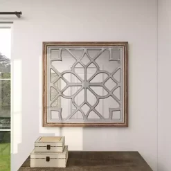 White Wood Lattice Overlay Mirror