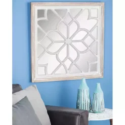 White Wood Lattice Overlay Mirror