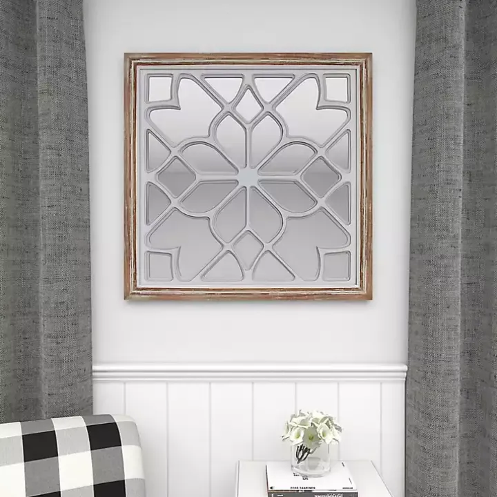 White Wood Lattice Overlay Mirror
