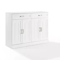 White Wood Panel 4-Door Cabinet