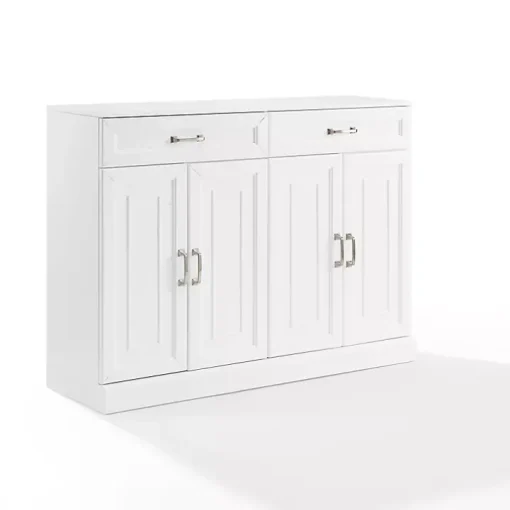 White Wood Panel 4-Door Cabinet