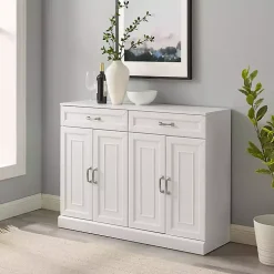 White Wood Panel 4-Door Cabinet