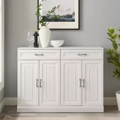 White Wood Panel 4-Door Cabinet
