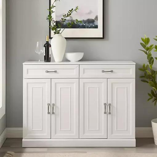 White Wood Panel 4-Door Cabinet